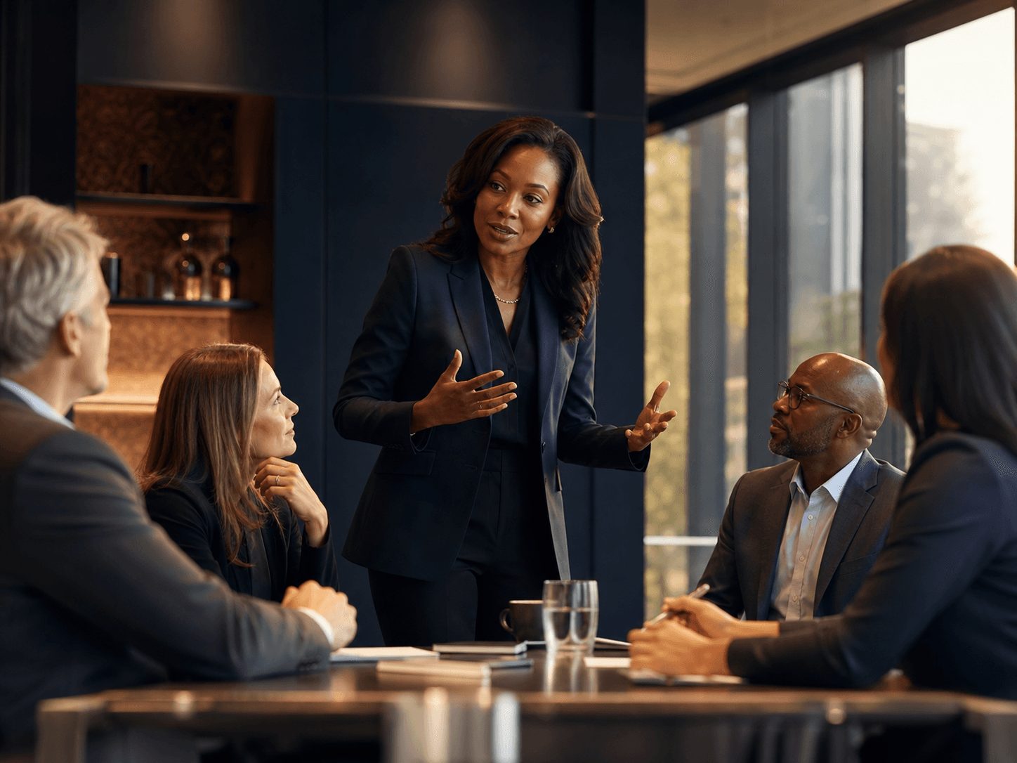 African woman executive leading a management workshop